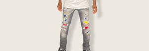 Colored Patched Up Grey Jeans